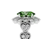 Oval Scalloped Halo Engagement Ring Setting for a Fancy Green Lab-Grown Diamond | Heart Pavé Band | Platinum