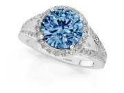 Round Halo Engagement Ring Setting for a Fancy Blue Lab-Grown Diamond | Pave Split Shank | Platinum