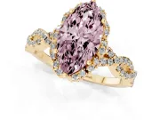 Marquise Milgrain Halo Engagement Ring Setting for a Fancy Pink Lab-Grown Diamond | Graduated Shoulders | Yellow Gold