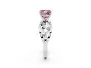 Fancy Pink Princess Cut Diamond Solitaire Ring Set in Platinum with Side Stones on Criss-Cross Band and Prong Setting