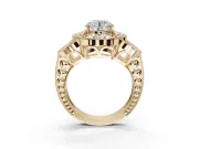 Round Vintage Floral Halo Engagement Ring Setting | Engraved Milgrain Band | Yellow Gold