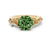 Round Leaf Solitaire Engagement Ring Setting for a Fancy Green Lab-Grown Diamond | Yellow Gold