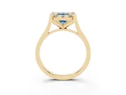 Emerald Cut Claw Corner Halo Engagement Ring Setting for a Fancy Blue Lab-Grown Diamond | Slim Plain Band | Yellow Gold