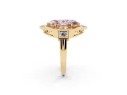 Fancy Pink Marquise Cut Diamond Milgrain Halo Ring Set in Yellow gold with Split Shank