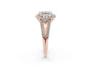 Emerald Cut Scalloped Halo Engagement Ring Setting | Pear Side Stones | Rose Gold