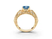 Asscher Cut Art Deco Engagement Ring Setting for a Fancy Blue Lab-Grown Diamond | Yellow Gold