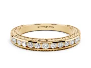 Round Diamond Channel Wedding Band Set in Yellow gold with Milgrain Edges