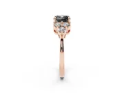 Fancy Black Cushion Cut Diamond Solitaire Ring Set in Rose gold with Cluster Accents on Each Side