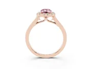 Fancy Pink Emerald Cut Halo Round Diamond Solitaire Ring Set in Rose gold with Pavé Band and Prong Setting