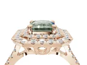 Radiant Cut Double Halo Engagement Ring Setting for a Fancy Green Lab-Grown Diamond | Pave Shoulders | Rose Gold