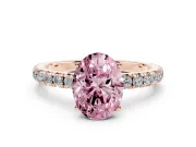 Oval Pave Engagement Ring Setting for a Fancy Pink Lab-Grown Diamond | Shared Prong Band | Rose Gold