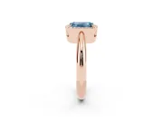 Fancy Blue Emerald Cut Diamond Halo Engagement Ring Set in Rose gold with Plain Split Shank and Prong Setting
