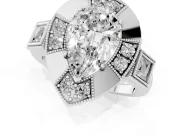 Pear Cut Diamond Milgrain Halo Ring Set in Platinum with Split Shank