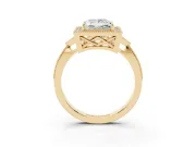Princess Cut Diamond Halo Engagement Ring Set in Yellow gold with Milgrain Pavé Band