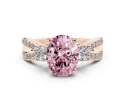 Oval Three-Stone Twist Engagement Ring Setting for a Fancy Pink Lab-Grown Diamond | Rose Gold