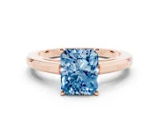 Fancy Blue Radiant Cut Diamond Solitaire Ring Set in Rose gold with Prong Setting and Classic Band