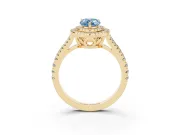 Fancy Blue Pear Cut Diamond Double Halo Ring Set in Yellow gold with Pavé Band