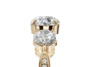 Round Three Stone Engagement Ring Setting | Tapered Pave Band | Yellow Gold
