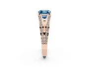 Fancy Blue Asscher Cut Diamond Split Shank Ring Set in Rose gold with Pavé Band and Prong Setting