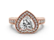 Heart-Shaped Vintage Milgrain Halo Engagement Ring Setting | Carved Leaf Detail | Rose Gold