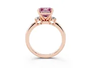 Asscher Cut Three Stone Engagement Ring Setting for a Fancy Pink Lab-Grown Diamond | Round Side Stones | Rose Gold
