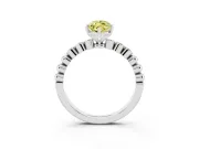 Fancy Yellow Marquise Cut Diamond Solitaire Engagement Ring Set in Silver with Bezel Accents on Beaded Band