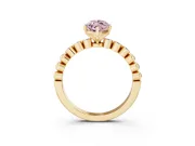 Fancy Pink Marquise Cut Diamond Solitaire Engagement Ring Set in Yellow gold with Bezel Accents on Beaded Band
