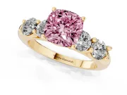 Cushion Cut Five Stone Engagement Ring Setting for a Fancy Pink Lab-Grown Diamond | Prong Set Side Stones | Yellow Gold