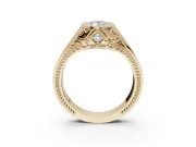 Marquise Vintage Bezel Engagement Ring Setting | Engraved Band | Yellow Gold