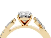 Emerald Cut Diamond Floral Vine Solitaire Engagement Ring Set in Yellow gold with Marquise Leaves
