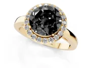 Round Thin Halo Engagement Ring Setting for a Black Center | Slim Plain Band | Yellow Gold