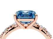 Fancy Blue Asscher Cut Diamond Solitaire Vine Band Ring Set in Rose gold with Round Accents and Prong Setting