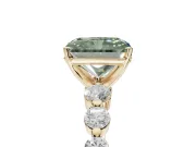 Radiant Cut Graduated Side Stone Engagement Ring Setting for a Fancy Green Lab-Grown Diamond | Yellow Gold