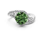 Fancy Green Round Cut Diamond Solitaire Ring Set in Silver with Pavé Twist Band and Secure Prong Setting