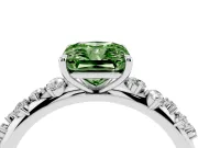 Fancy Green Radiant Cut Diamond Cluster Solitaire Ring Set in White gold with Prong Setting