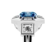 Fancy Blue Asscher Cut Diamond Milgrain Halo Ring Set in Platinum with Split Shank
