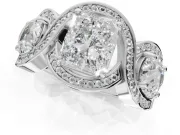 Radiant Cut Three Stone Halo Engagement Ring Setting | Pavé Wave Band | Platinum