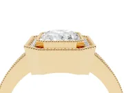 Radiant Cut Diamond Halo Engagement Ring Set in Yellow gold with Pavé Band and Round Halo Stones