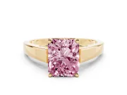 Fancy Pink Radiant Cut Diamond Solitaire Engagement Ring Set in Yellow gold with Prong Setting and Tapered Band