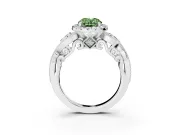 Fancy Green Oval Cut Diamond Halo Ring Set in Silver with Milgrain Pavé Band and Prong Setting