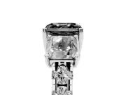 Asscher Cut Three Stone Engagement Ring Setting for a Black Center | Accented Shoulders | Sterling Silver