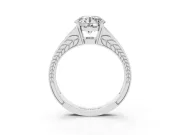Round Cut Diamond Split Shank Ring Set in Silver with Pavé Band and Prong Setting