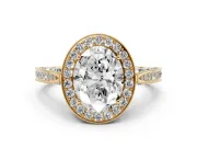 Oval Vintage Milgrain Halo Engagement Ring Setting | Side Stones and Pave | Yellow Gold