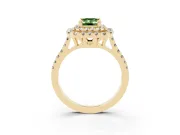 Emerald Cut Double Halo Engagement Ring Setting for a Fancy Green Lab-Grown Diamond | Pave Shoulders | Yellow Gold