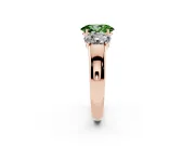 Fancy Green Three-Stone Oval Cut Diamond Ring Set in Rose gold with Matching Prong Settings and Plain Band