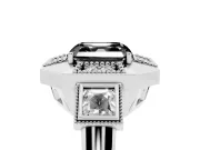 Asscher Cut Milgrain Sectioned Halo Engagement Ring Setting for a Black Center | White Gold