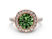 Round Vintage Milgrain Halo Engagement Ring Setting for a Fancy Green Lab-Grown Diamond | Pierced Gallery | Rose Gold