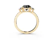 Round Three Stone Engagement Ring Setting for a Black Center | Pavé Shoulders | Yellow Gold