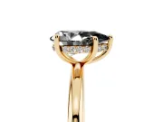 Fancy Black Pear Cut Diamond Solitaire Ring Set in Yellow gold with Thin Band and Prong Setting