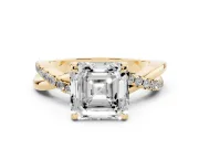 Asscher Cut Diamond Twist Band Solitaire Set in Yellow gold with Pavé Accents and Prong Setting